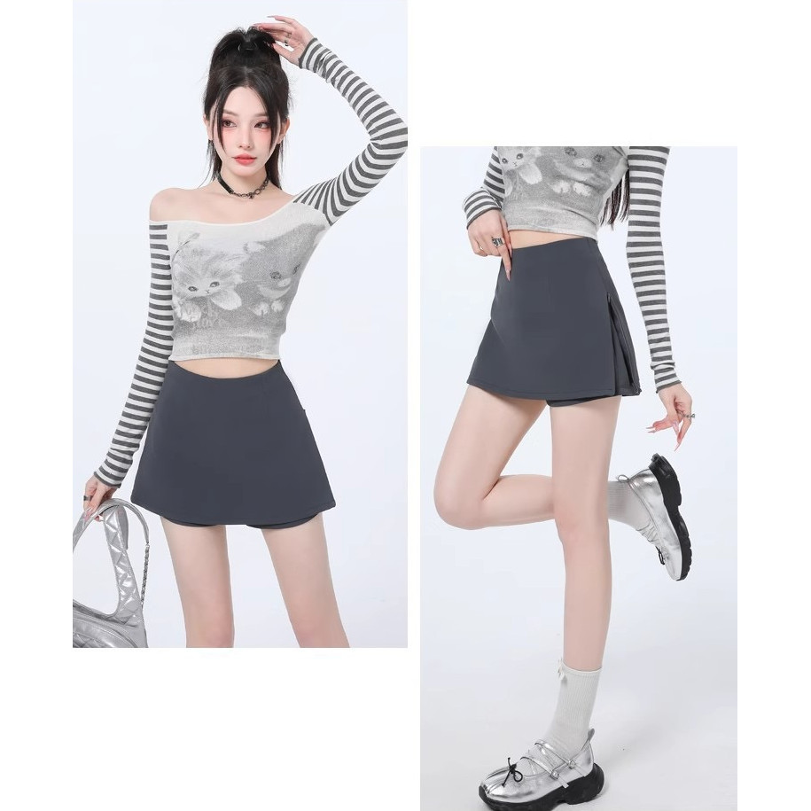 PX กระโปรงกางเกง มินิ S-4XL สาวอวบใส่ได้ กระโปรงกางเกงขาสั้น มีซิปทั้ง 2 ข้าง(รูดได้) ซิปหลัง แมทช์ง่าย สไตล์เกาหลีY2K