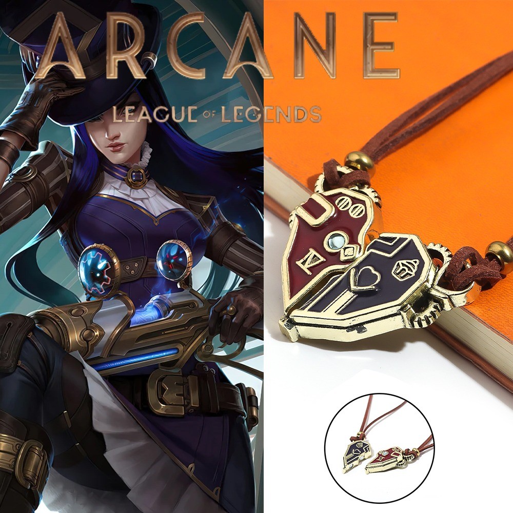 เกม LoL Arcane Caitlyn Vi สร้อยคอจี้สําหรับผู้ชายผู้หญิงปลอมตัวแม่เหล็กคนรักโซ่คอสเพลย์ Prop อุปกรณ์