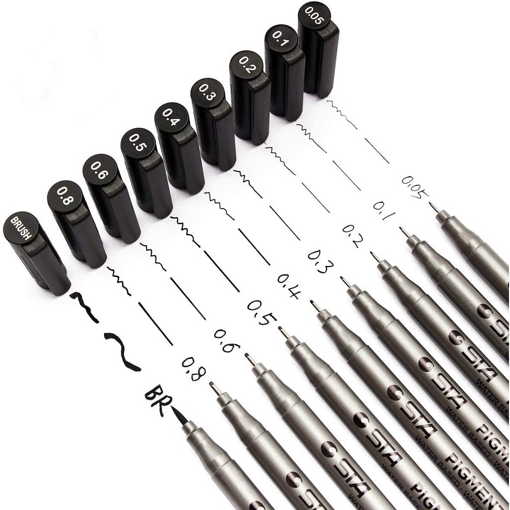 Micro Fineliner ชุดสีดํา Micro Fine Point Drawing กันน้ํา Archival Ink Multiliner ปากกาสําหรับศิลปินภาพประกอบ Sketching การวิเคราะห์วาดอะนิเมะมังงะ