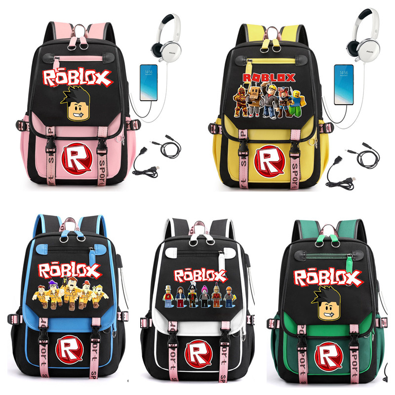 Anime Roblox Backpack Student School Bag Laptop Bagpack Travel Bag (อินเทอร์เฟซ USB และหูฟัง)