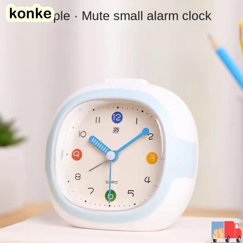 KONKE นาฬิกาตั้งโต๊ะนาฬิกาปลุกเงียบเรียบง่ายพลาสติกพร้อมไฟกลางคืนการ์ตูนสร้างสรรค์เลื่อนปลุกนาฬิกาเด็ก