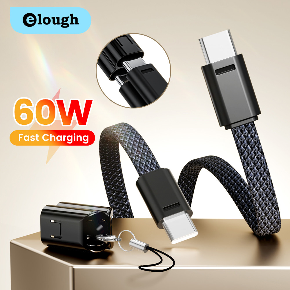 Elough 16 ซม.สั้น Type C ถึง USB C สาย PD 60W Fast Charging Power BanK Type C ถึง Type C สายเคเบิลข้อมูลลวด