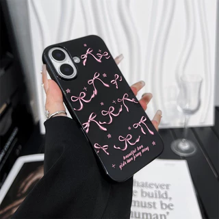 สำหรับ iPhone 16 Pro Max เคส ไอโฟน สีดำมันTPUซอฟท์เคส กันกระแทกกล้องป้องกัน โบว์ดอกไม้ เข้ากันได้กับ 14 13 12 Pro 11...