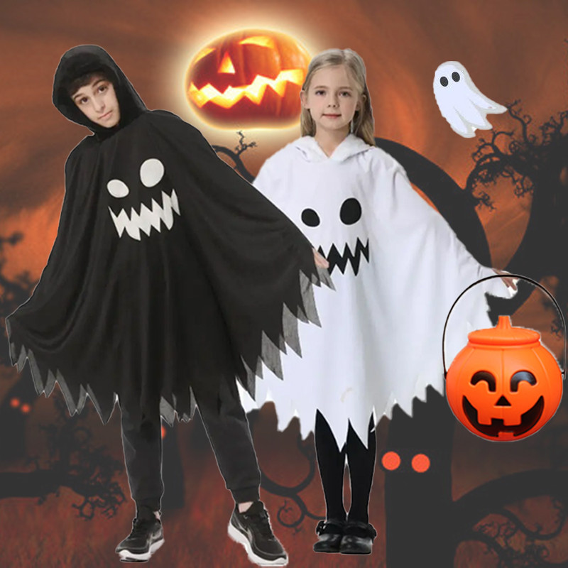 ฮาโลวีน Trick-or-Treat Party คอสเพลย์เครื่องแต่งกายสําหรับสาวเด็กสีขาวสีดํา Luminous Ghost Luminous 