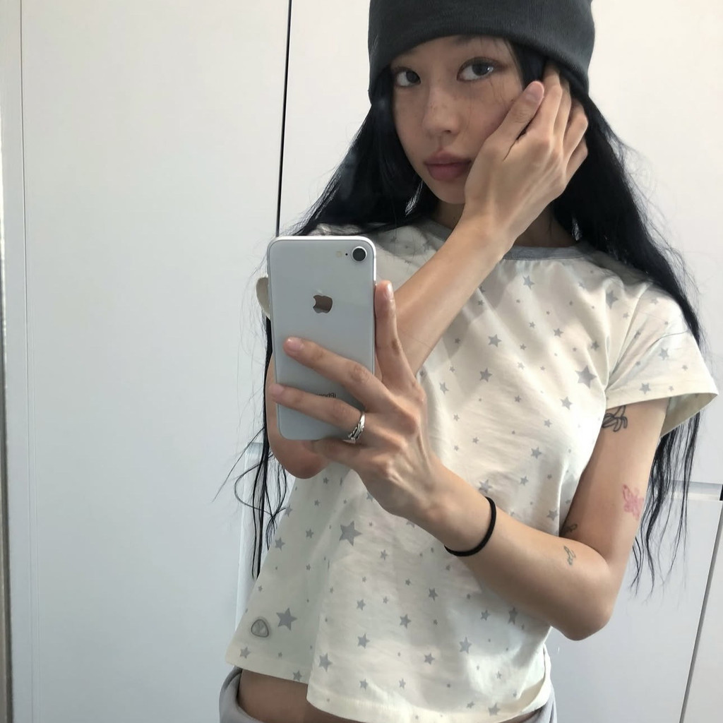 [SR-STUDIO] coyseio Star Full Print Color Matching Round Neck Short Sleeve T-Shirt Short Style Korea