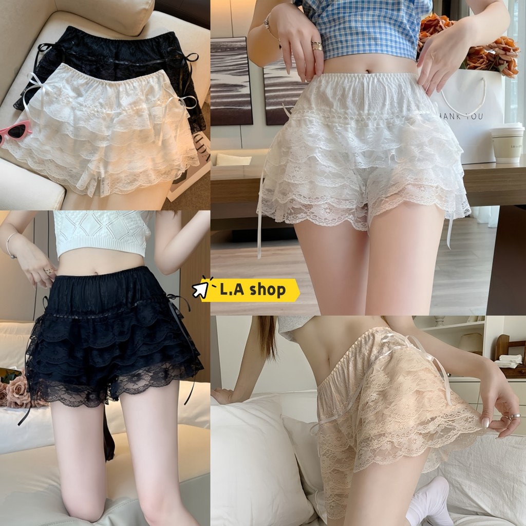 L.A Shop★สไตล์ใหม่★ กางเกงขาสั้น เงสม๊อคยืด สีพื้น น่ารัก ดีเทลลูกไม้ แต่งชั้นๆ "KK1158"