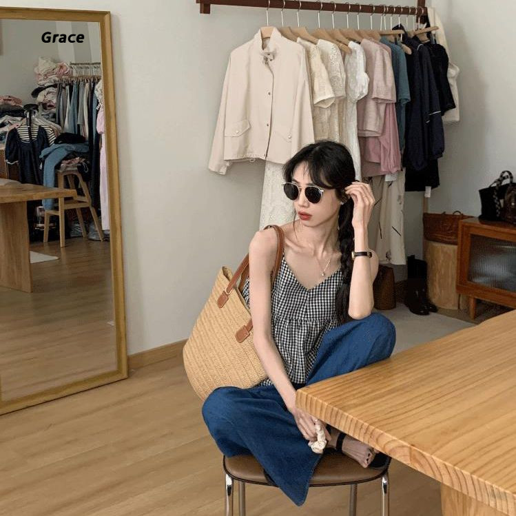 [Grojoy] (คลังสินค้าพร้อม) เสื้อชั้นในสตรีลายสก๊อตย้อนยุคผู้หญิง 2025 ดีไซน์แขนกุดสไตล์ใหม่สไตล์เผ็ดหวานด้านบน GR1387 # - รูปที่ 5