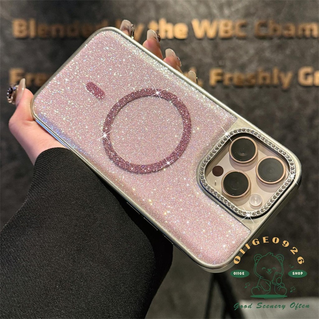 เคสโทรศัพท์แม่เหล็กแวววาว iphone16 Pro Max 15 14 13 12 11 เคสสําหรับเคส iPhone นิ่ม TPU กันกระแทก