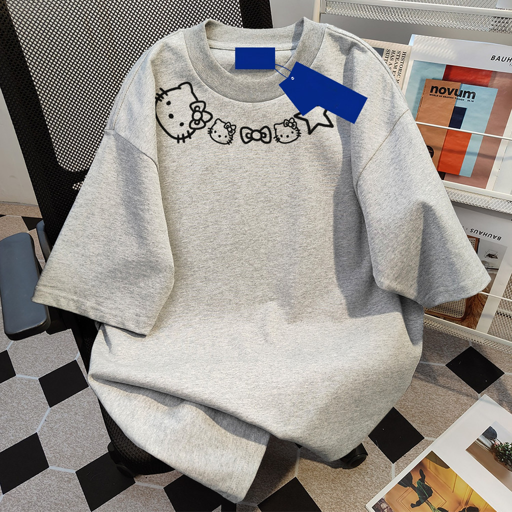 yout-trend  พร้อมส่ง ผู้หญิง เสื้อยืด oversize สไตล์เกาหลี ผ้าฝ้ายแท้ใส่สบาย ไม่แตกเมื่อซัก Star Kitty – โปรปัง