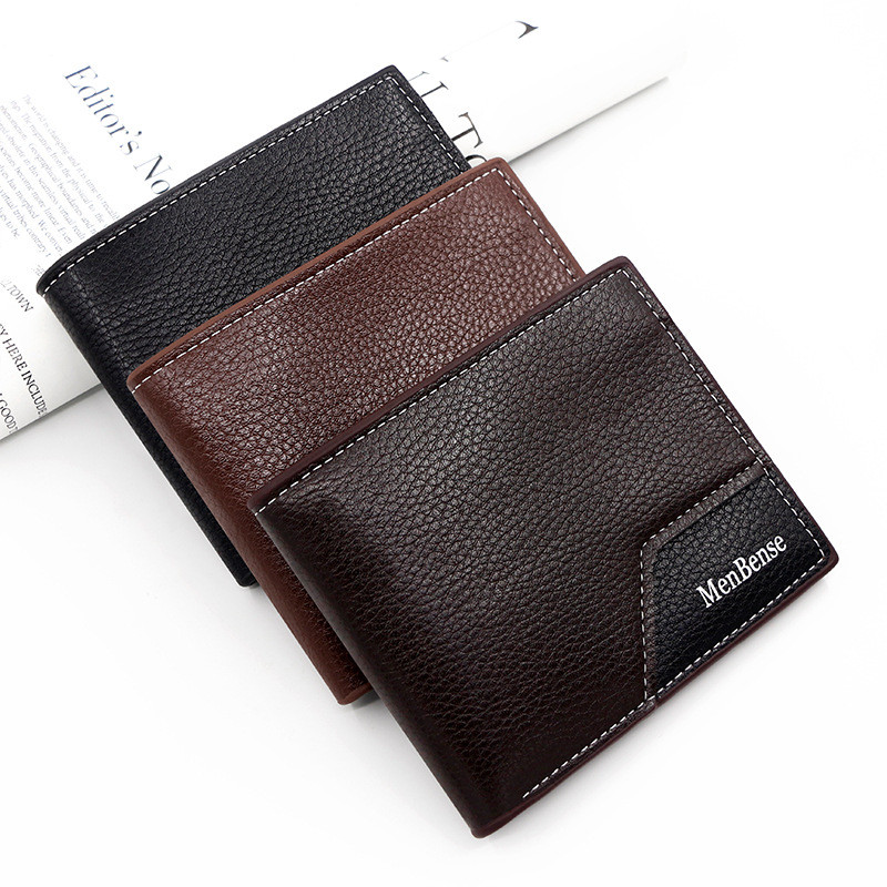 Square Short Style Mens Wallet Double Fold PU Leather Large Capacity Multi Card Case Cash Wallet