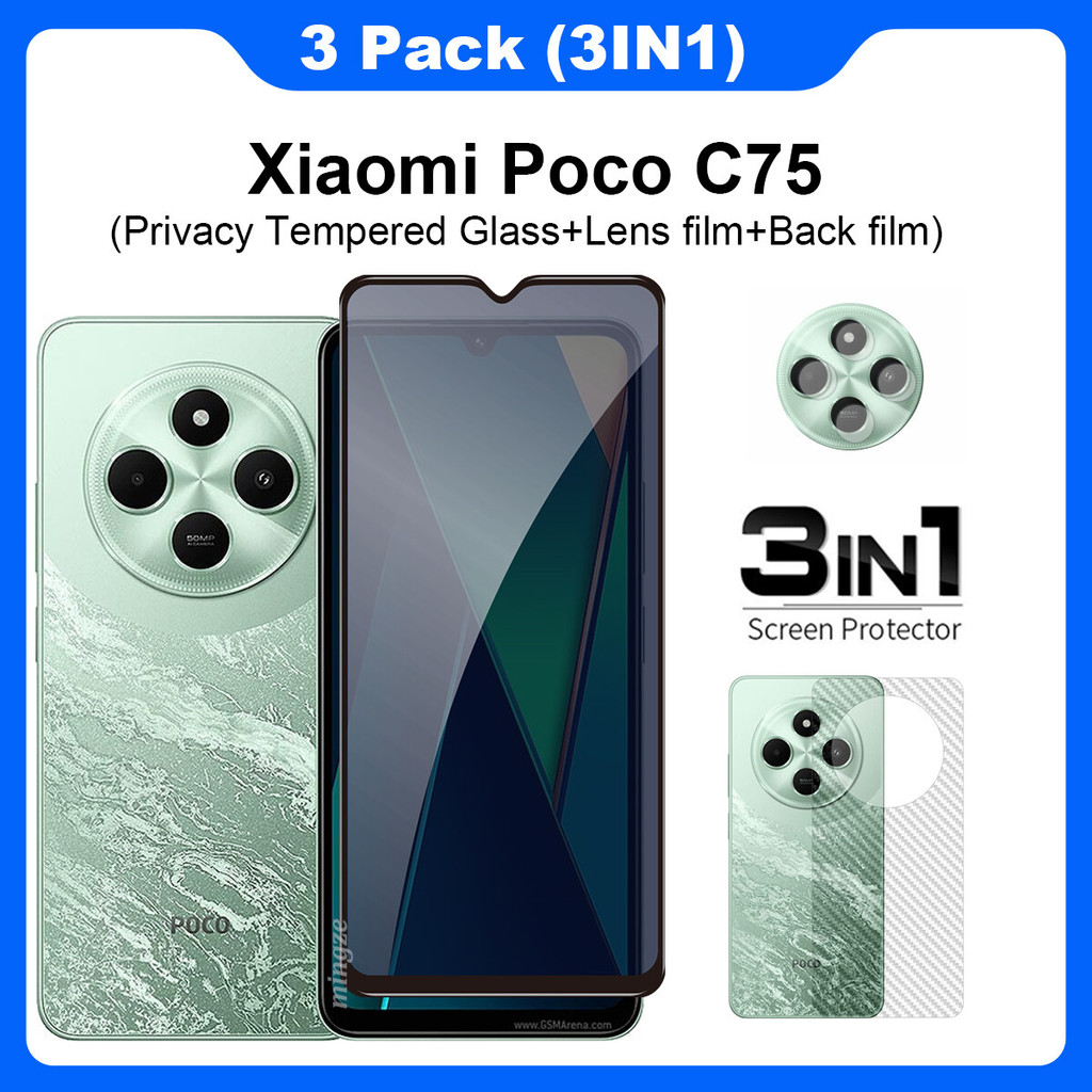 3in1 สําหรับ Xiaomi Poco C75 ฟิล์มกระจกนิรภัยสําหรับ Xiaomi Poco C75 ป้องกันหน้าจอ + เลนส์ฟิล์ม + ฟิ