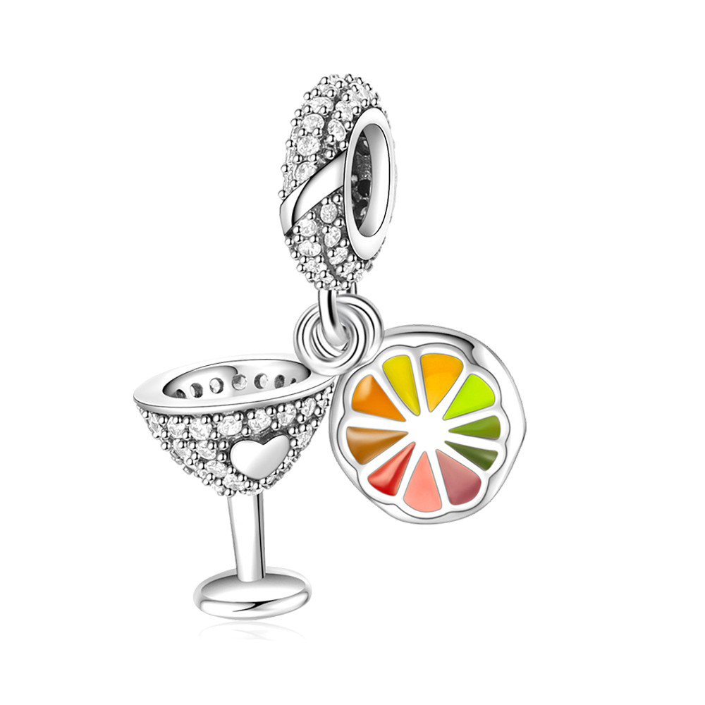 ถ้วยค็อกเทลประกาย & Lemon Slice Double Dangle Charm เครื่องประดับชุบเงิน