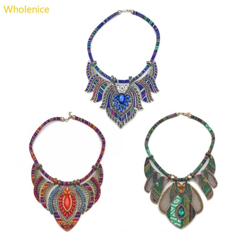 WHOL Chunky Bib Statement Torque Choker โบฮีเมียอินเดียแอฟริกันอียิปต์ Tribal สร้อยคอ