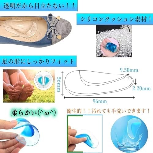 【Direct from Japan】ผู้สนับสนุน Arch สำหรับการดูดซับเท้าดูดซับแผ่นป้องกัน แต่เพียงผู้เดียวที่ยืนทำงานวิ่งบนภูเขายืนทำงานกีฬา unisex กึ่งโปร่งใส (ชุดของ 2) - รูปที่ 3