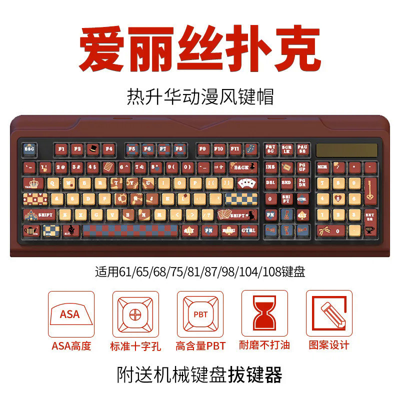 PBT Keycap Alice In Wonderland Vintage Poker Four-Sided Transparent Keycap Asa Highly Customized Key