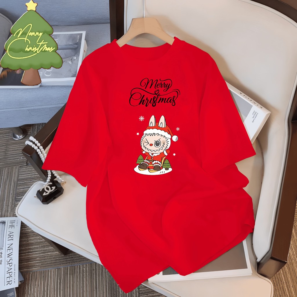 COD เสื้อคริสต์มาสสีแดง Red Christmas t shirt oversize คอตตอน tshirt ยืนพื้นไม่หด คอลูกเรือ ยับยาก