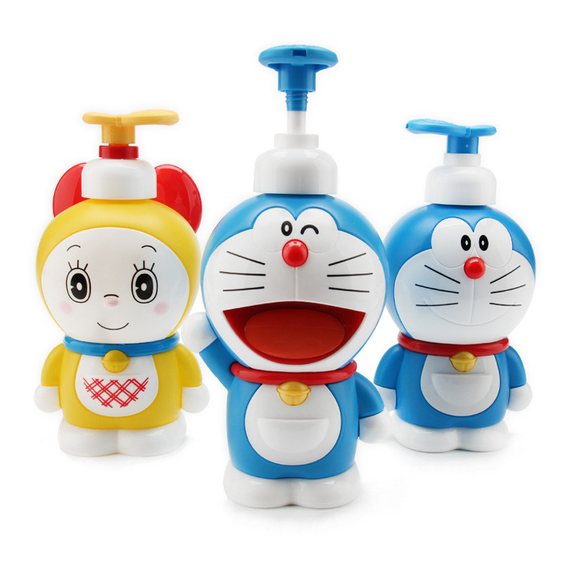 380ml การ์ตูนน่ารักสามมิติโดราเอมอนความงามล้างและดูแลขวดกดแชมพูเจลอาบน้ำโลชั่น