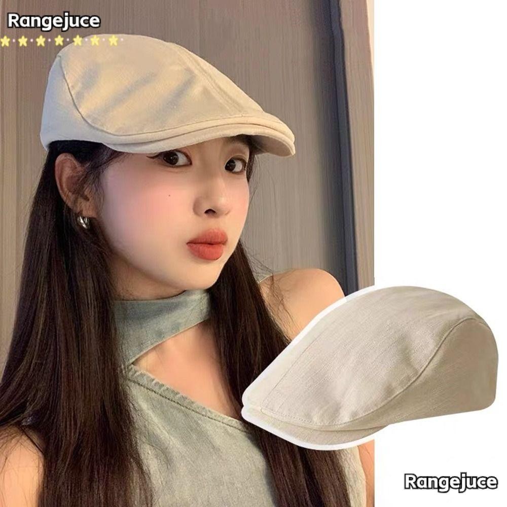 Rangejuce หมวกเบเรต์, สีทึบผ้าฝ้ายไปข้างหน้าหมวก, Casual Painter Beret Breathable Peaked หมวก