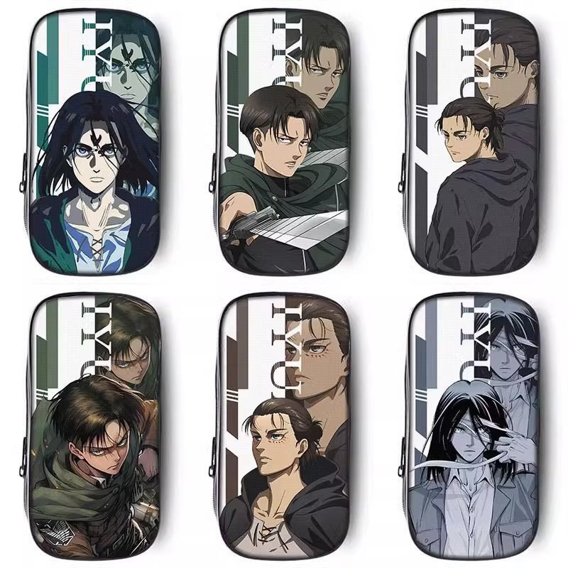 Attack On Titan กระเป๋าดินสอผ้าใบแบบกําหนดเอง กล่องดินสอหลายชั้น กล่องดินสอเด็กอนุบาล กล่องดินสอความจุขนาดใหญ่