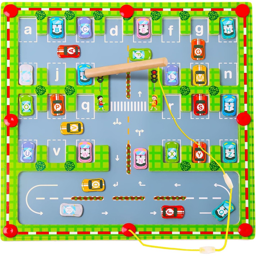 เขาวงกตตัวอักษรแม่เหล็ก Montessori – รถไม้-Themed Letter Tracing Board, Fine Motor Skills ของเล่นสํา