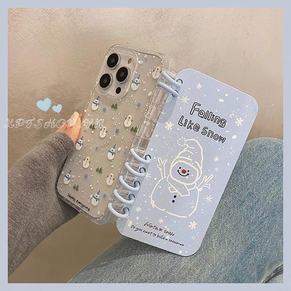 Snowman Snowflake Flip Bracket Notepad หนังเคสโทรศัพท์สําหรับiPhone 16 Pro Max 16 Plus 15 Pro Max 14 13 12 11 กันกระแทกป้องกันปลอก
