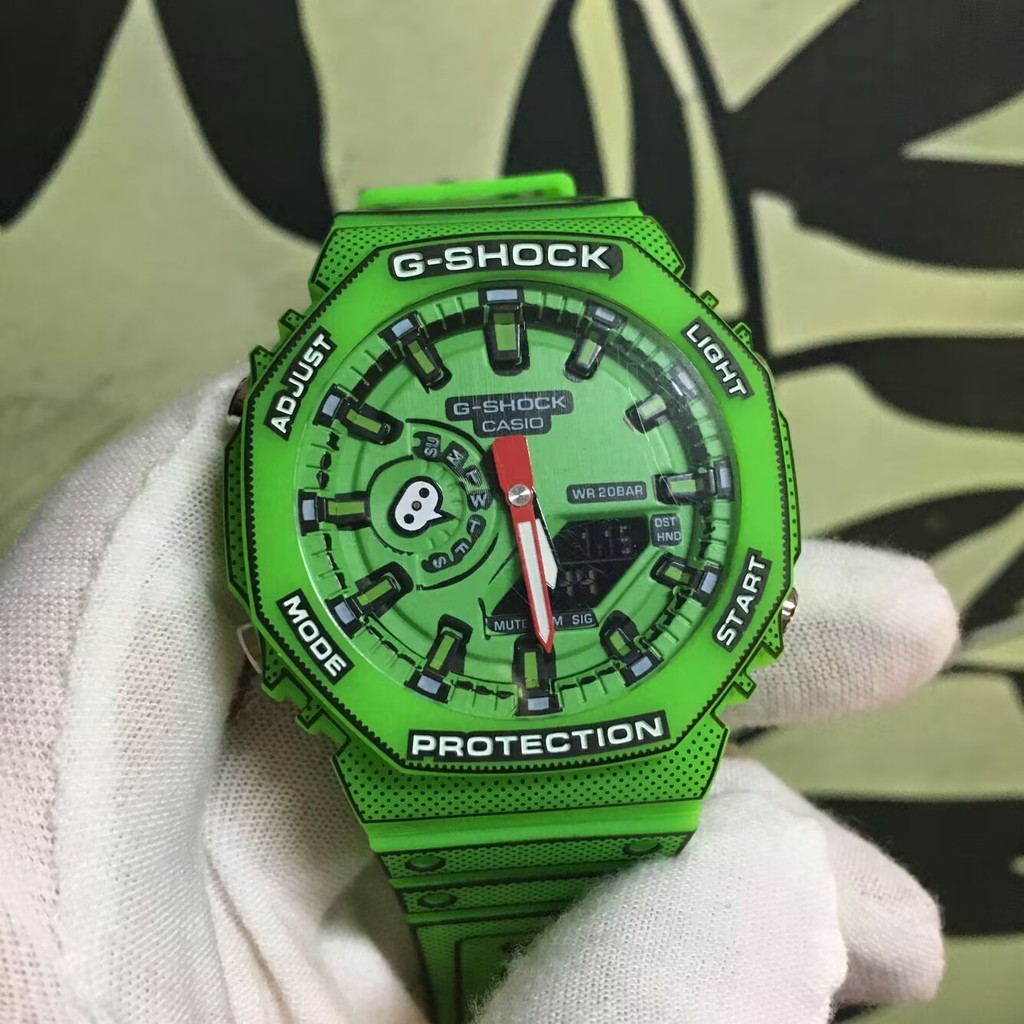 G*s*h*o*c*k GA-2100 Manga สีเขียวสีเหลือง Series สีม่วงเรซิ่น Band ผู้ชายแฟชั่นเรซิ่นสายนาฬิกา w156