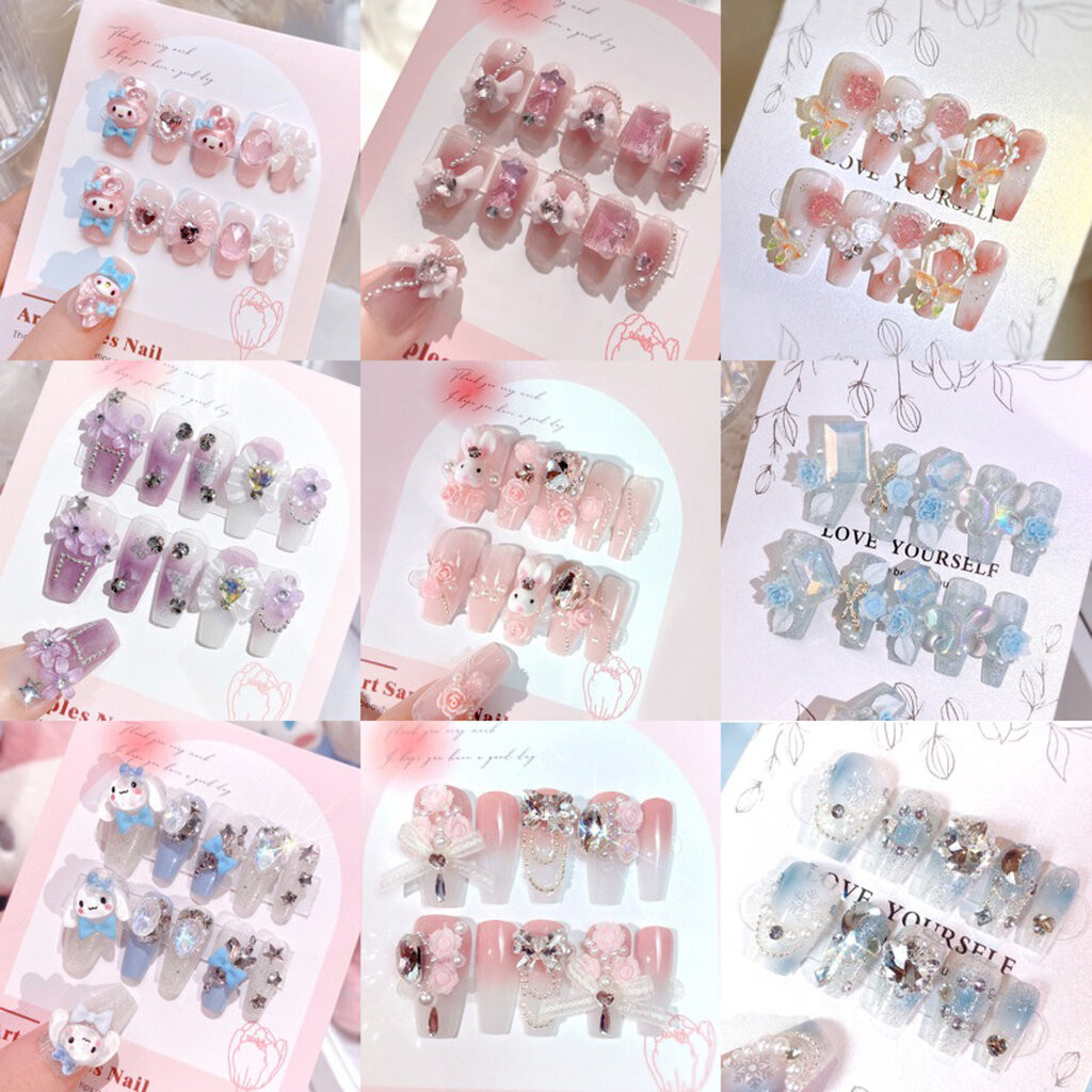 พร้อมส่ง ส่งจากไทย 1-2 วัน เล็บปลอมสำเร็จรูป 24 ชิ้น เล็บเจล แถมกาวติด ติดไม่ถาวร เปลี่ยนถอดได้ง่าย เกรดพรีเมี่ยม