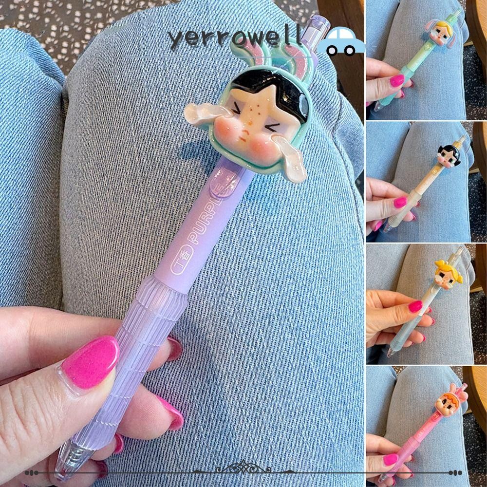 ปากกาลูกลื่น YERROWELL, กดประเภท Crybaby Powerpuff Girls ปากกาเจล, หมึกสีดําแบบพกพาเขียนเรียบ Quick-drying Neutral Pen นักเรียน