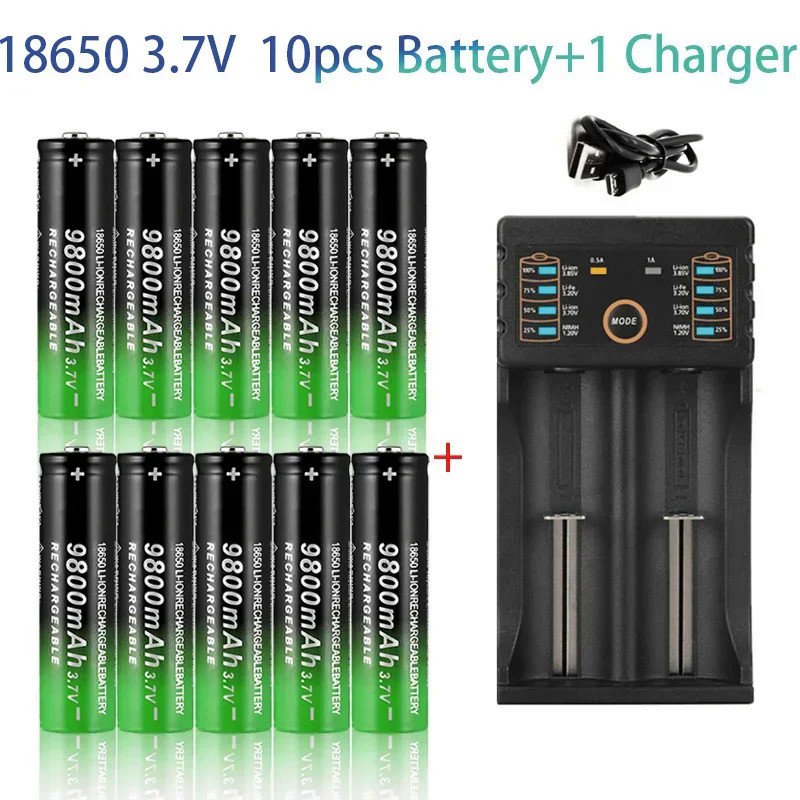 100%18650 Lithium Batteries Flashlight 18650 Rechargeable-Battery 3.7V 9800mah for Flashlight + USB 