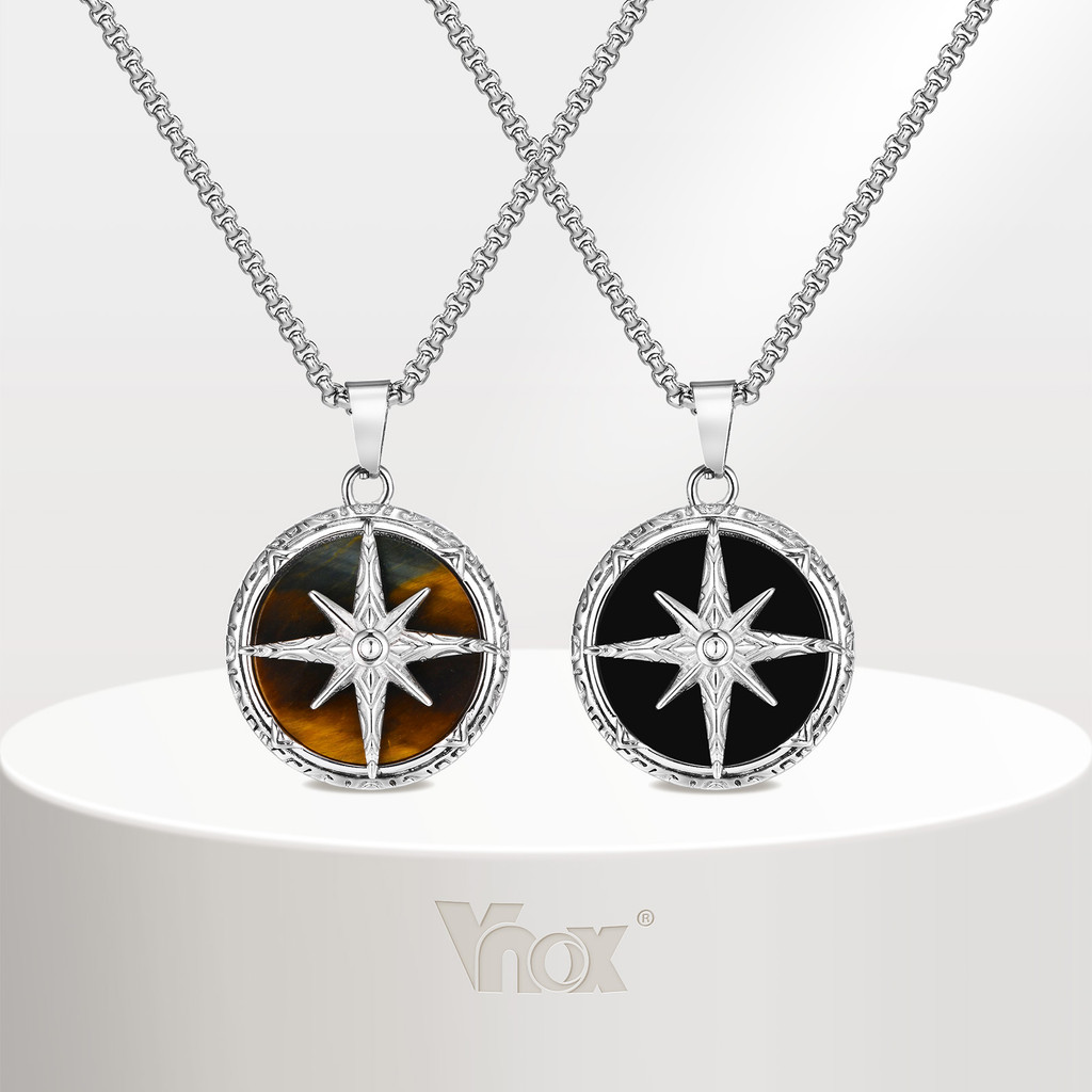 VNOX วีน็อกซ์ สร้อยคอจี้รูปดาวแปดแฉกสแตนเลสสําหรับผู้ชายสัญลักษณ์ของห่วงโซ่ชีวิตดวงอาทิตย์ลึกลับของขวัญเครื่องประดับ