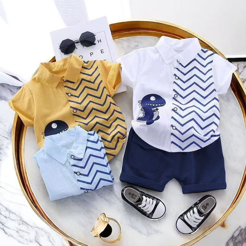เสื้อผ้าแฟชั่นเด็กผู้ชาย1-5ขวบ เสื้อเชิ้ต+กางเกงset2ชิ้น