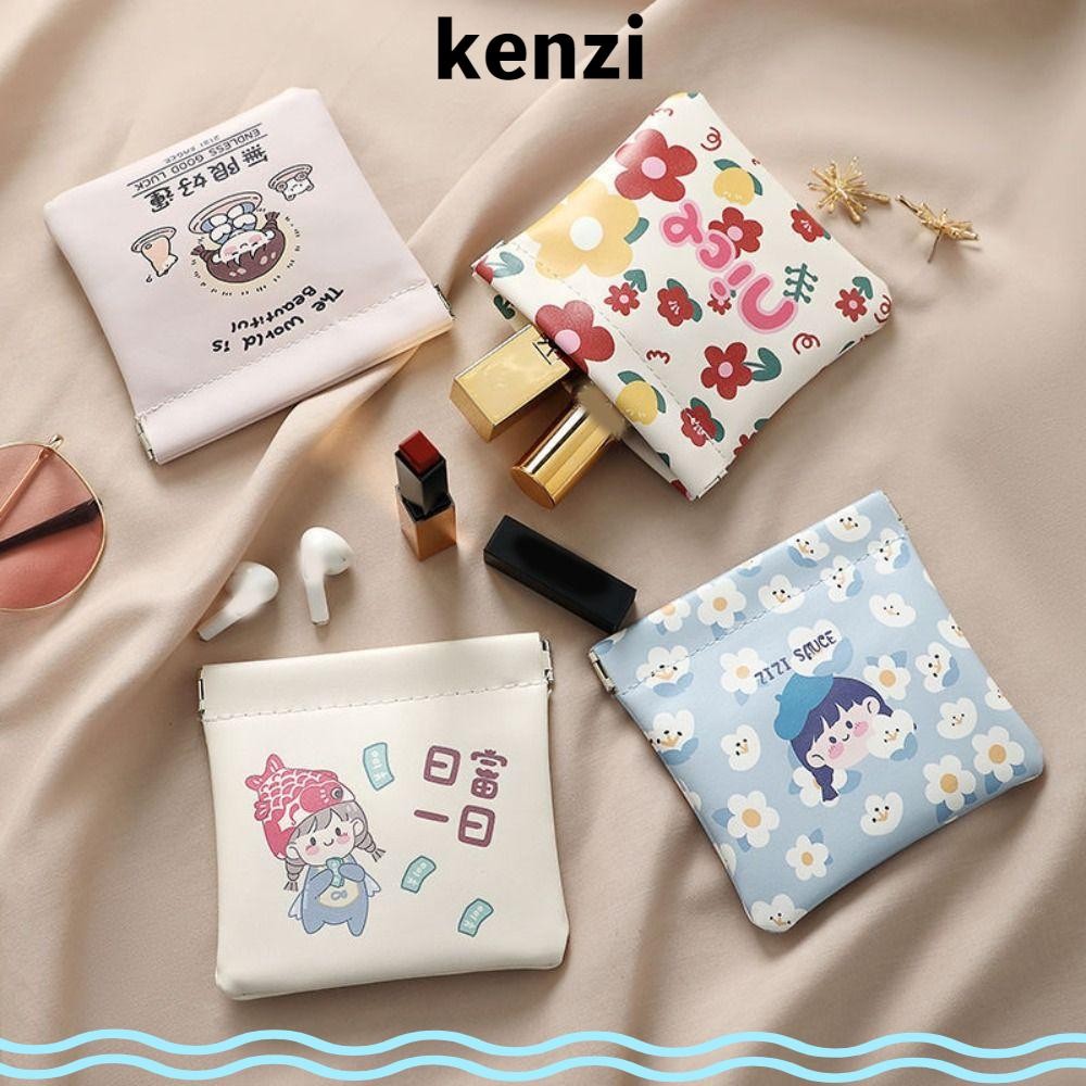 Kenzi กระเป๋าเครื่องสําอางขนาดเล็ก, กระเป๋าลิปสติกลายการ์ตูนหนัง Pu แบบนุ่ม, กระเป๋าแต่งหน้าแบบพกพาแบบปิดอัตโนมัติ