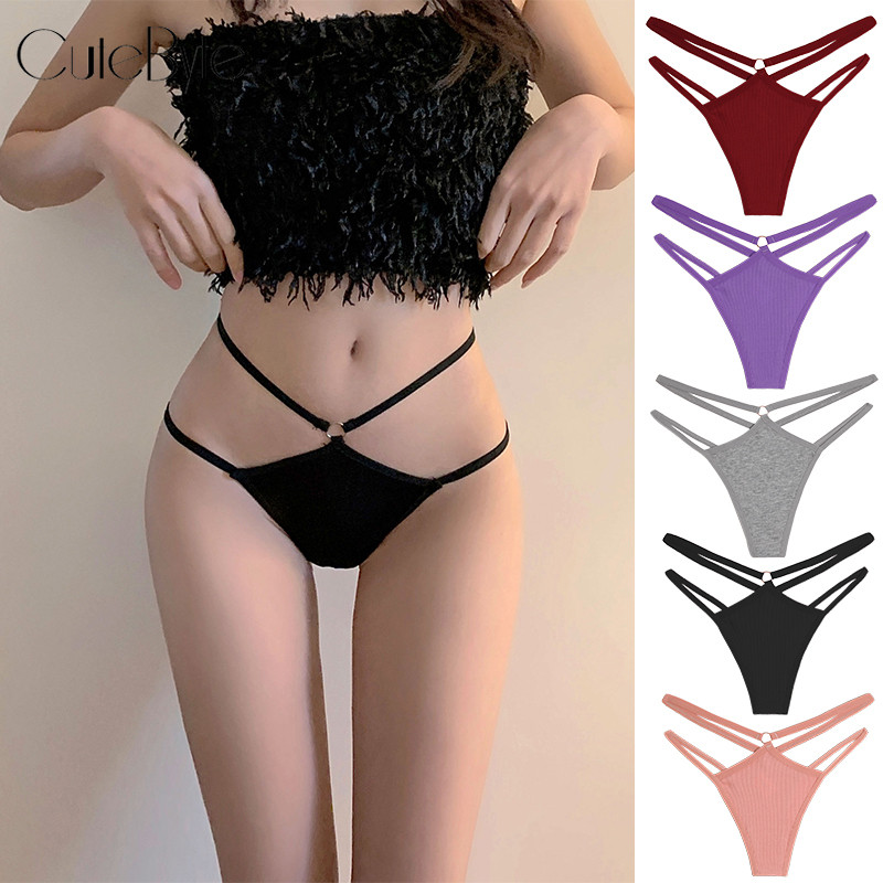 กางเกงชั้นในผ้าฝ้าย CuteByt สําหรับผู้หญิง Pure Color T-back เซ็กซี่สั้นหญิงออกแบบสายรัด G-string เอวต่ํา