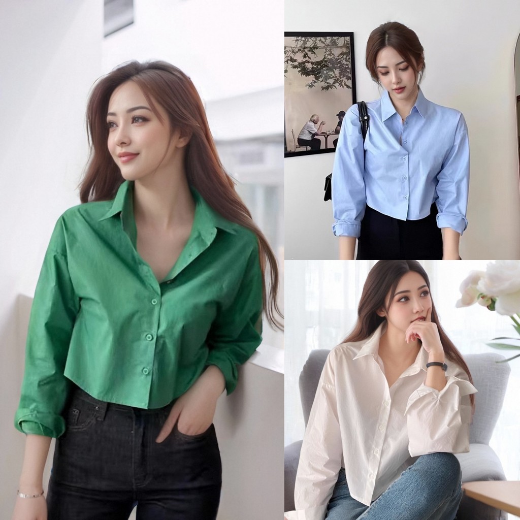 เสื้อเชิ้ตแขนยาวทรงสวยสำหรับสาวตัวเล็ก ดีไซน์คอปกเปิดหลัง สวมใส่สบายและเพิ่มความสวยงามให้กับลุคของคุณ
