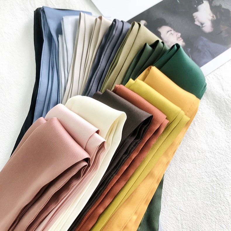 ผ้าพันคอไหมสีพื้นยาวพิเศษ 2 เมตร ผ้าพันคอคอแบบฝรั่งเศสที่หรูหรา อุปกรณ์เสริมโบว์ ที่คาดผมบาง ริบบิ้นกระเป๋า