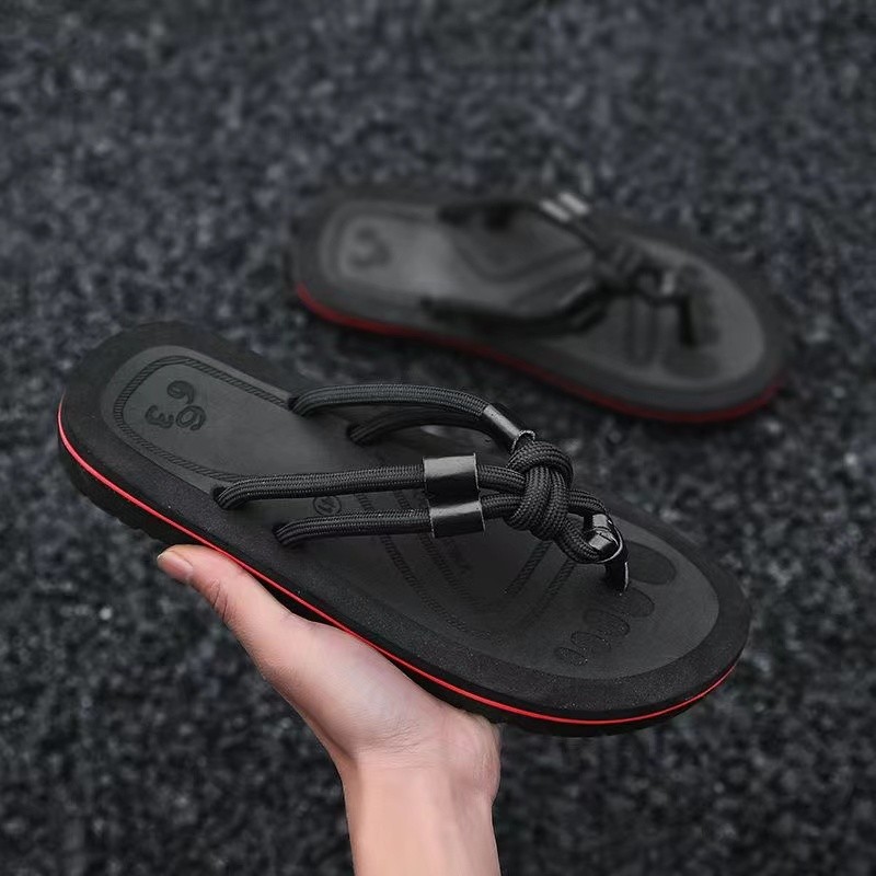 ผู้ชาย Retro Flip-Flops ที่ไม่ซ้ํากันอินเทรนด์กลางแจ้ง Flip-Flops ยางแต่เพียงผู้เดียวสวมใส่กันลื่น @