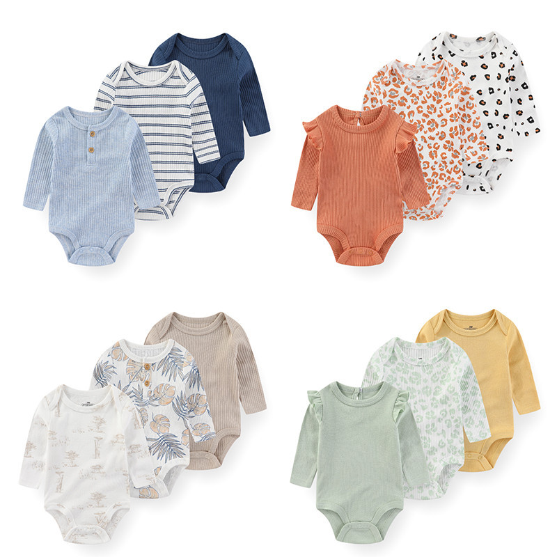 คิดดี้ซูม 3 ชิ้นทารกแรกเกิดการ์ตูนแขนยาวผ้าฝ้าย 100% เด็กทารกเด็กผู้หญิงเด็กบอดี