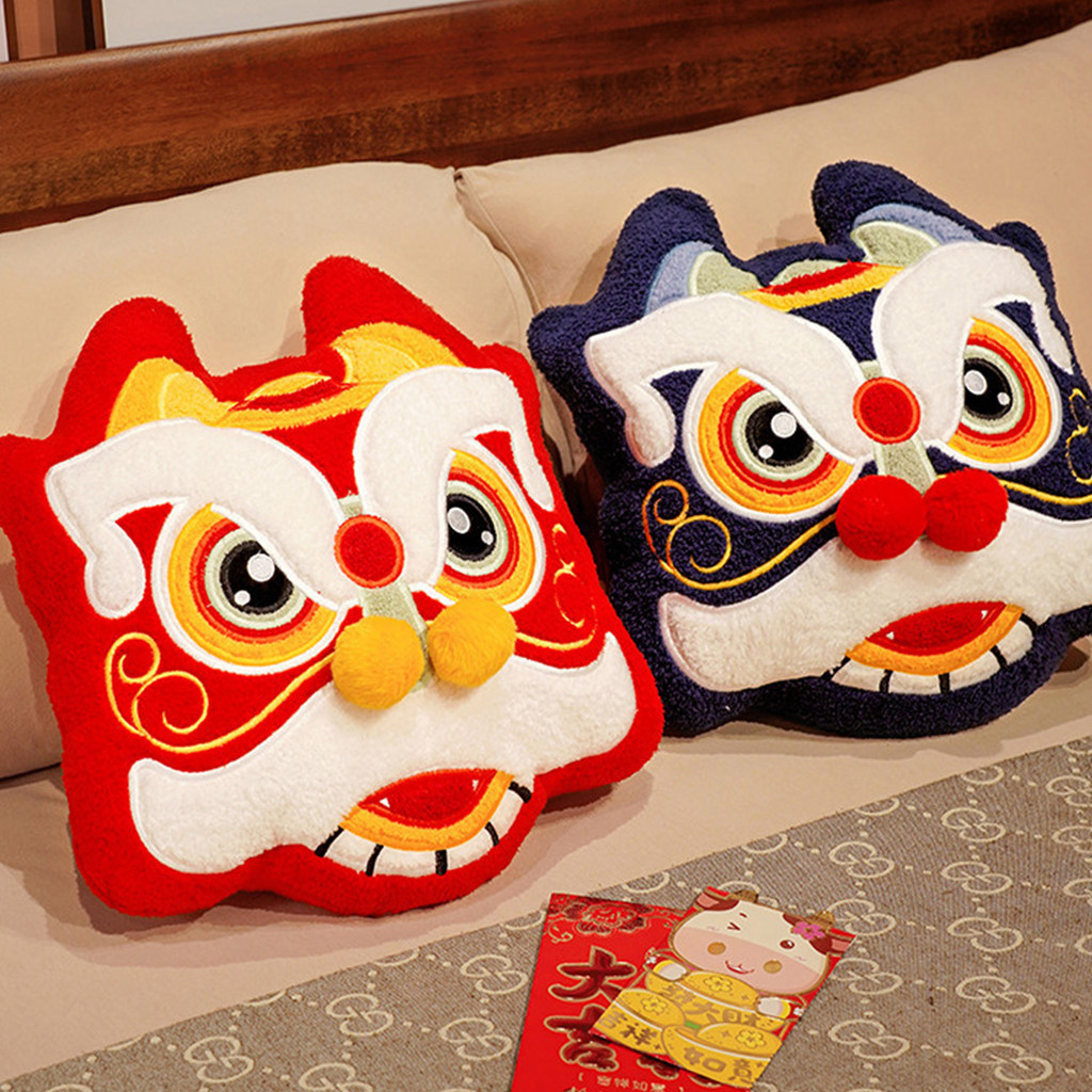 1pc 35*35 ซม.ตรุษจีนหมอน Lion Lucky Fortune Blessing โยนโซฟาที่นอนที่ถอดออกได้ล้างทําความสะอาดได้ CN