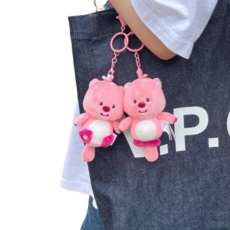 Loopy การ์ตูนน่ารักตุ๊กตาพวงกุญแจกระเป๋านักเรียนจี้ kawaii น่ารัก little beaver