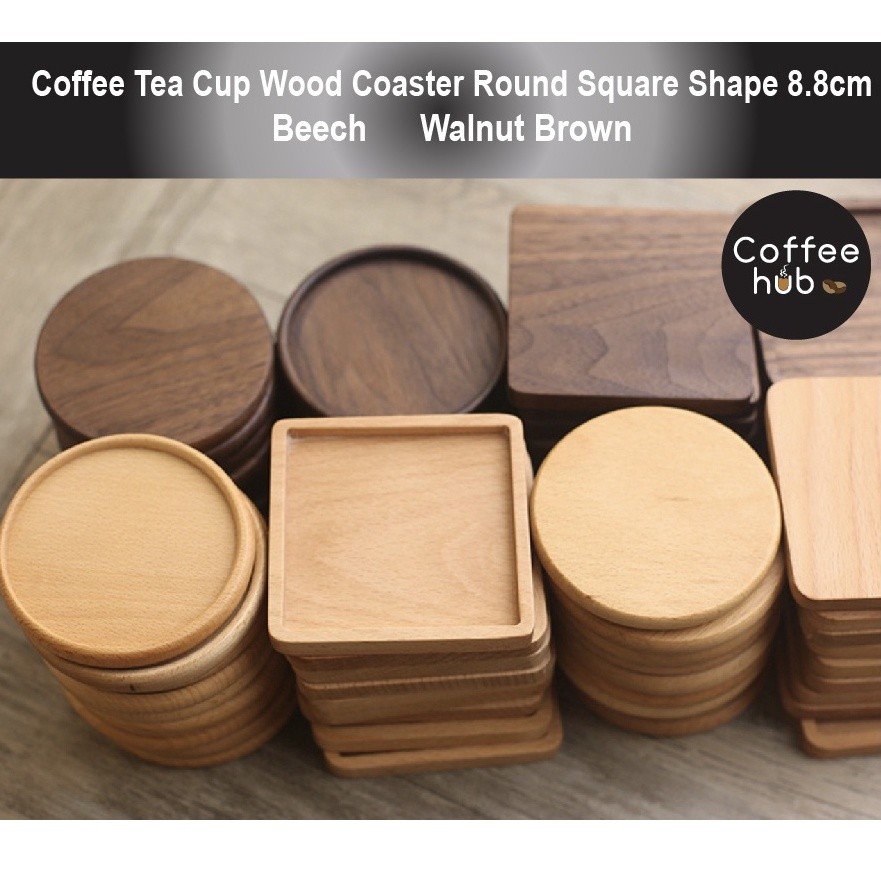 (สั่งทําพิเศษ) ถ้วยกาแฟไม้ Coaster Square Round Resistance Heat Drink Mat Cup Pad Non Slip 8.8cm