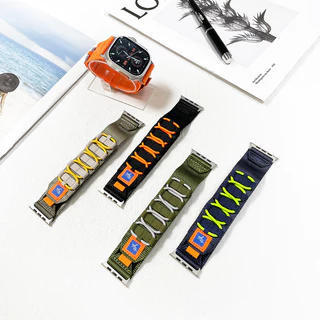 ไนลอนห้าห่วงวงสําหรับ Apple Watch Series 2/4/5/6/7/8/9 ขนาด 41/42/44/45/46/49 มม. พร้อมสายกีฬาสํารอง