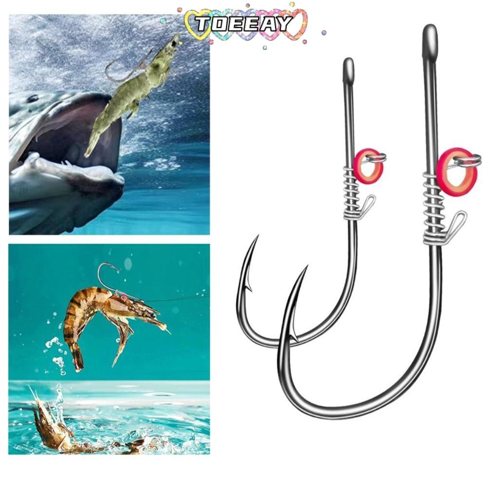 Toeay 10 ชิ้นกุ้งสดเหยื่อตะขอ, Pickerel เหล็กคาร์บอนสูงตะขอปลา, 2024 หนอนนุ่มกว้าง Gap Bass ตกปลา Hawksbill ตะขอเดี่ยวตกปลาทะเล