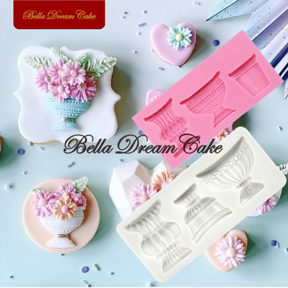 กระถางดอกไม้/แจกันแม่พิมพ์ซิลิโคนfondant Mould DIY Candyช็อกโกแลตดินสบู่รุ่นเค้กตกแต่งเครื่องมือครัวเบเกอรี่อุปกรณ์เสริม