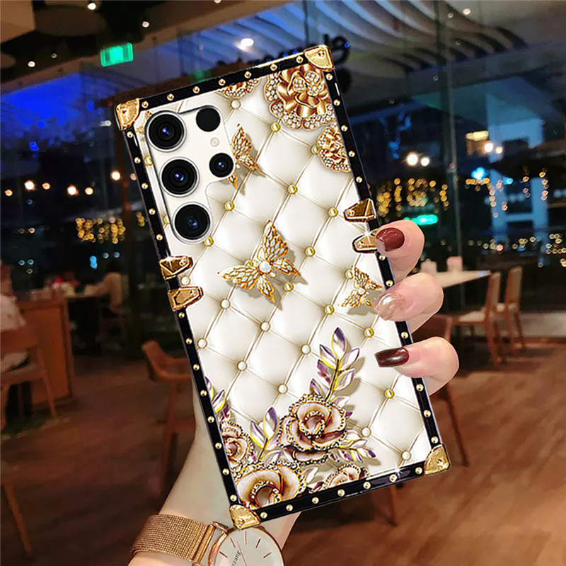 ปลอก Samsung S26 Ultra S25 Ultra S24 FE S23 S22 S21 S20 S10+ Note20 Note10 + หรูหราแฟชั่นดอกไม้ผีเสื้อรูปแบบกันกระแทกเคสโทรศัพท์