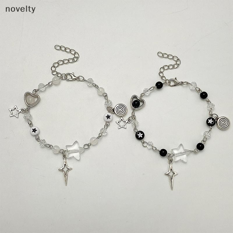 Nly ใหม่อินเทรนด์ Y2K คู่สร้อยข้อมือผู้หญิงสาว Hollow Pentagram กีตาร์จี้สร้อยข้อมือลูกปัดเพื่อนเครื่องประดับของขวัญ N