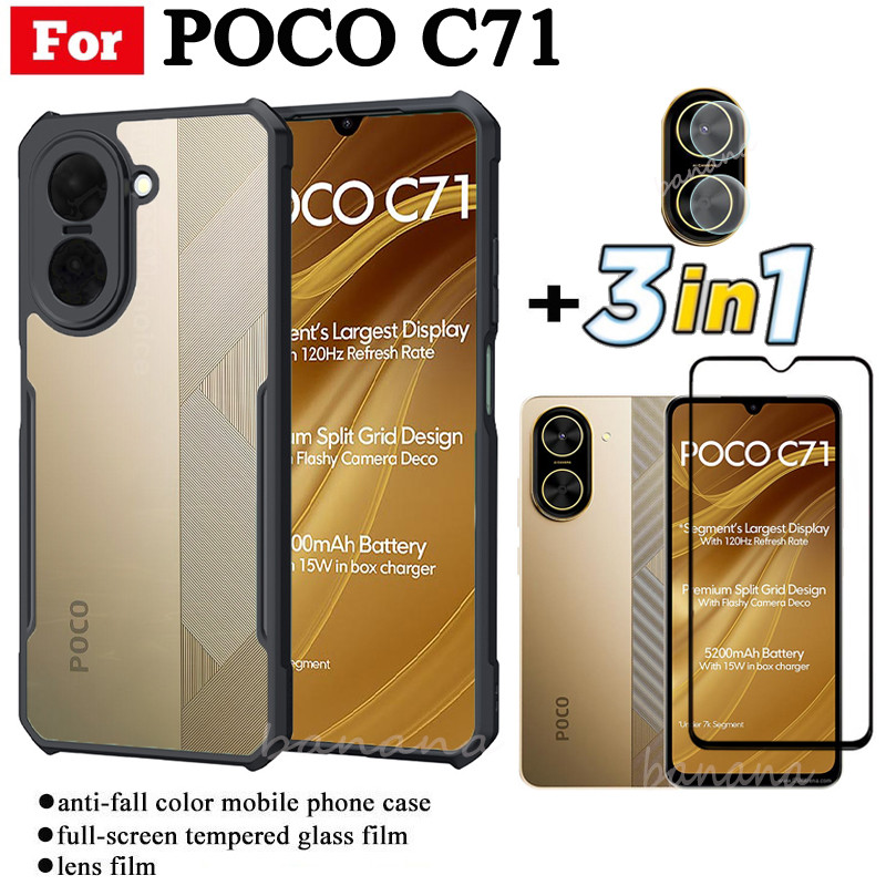 3 IN 1 Poco C71 Anti-fall โทรศัพท์มือถือสําหรับ Poco C 71 C7 1 C61 C65 C75 ฟิล์มกระจกนิรภัย + เลนส์ฟ