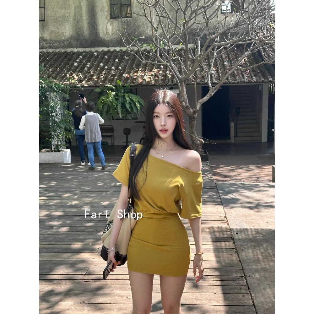 ชุดเดรสแฟชั่นฤดูใบไม้ผลิแบบไม่แต่งหน้า ชุดเดรสแขนหลุดใหม่ ชุดเดรสเข้ารูปเอว