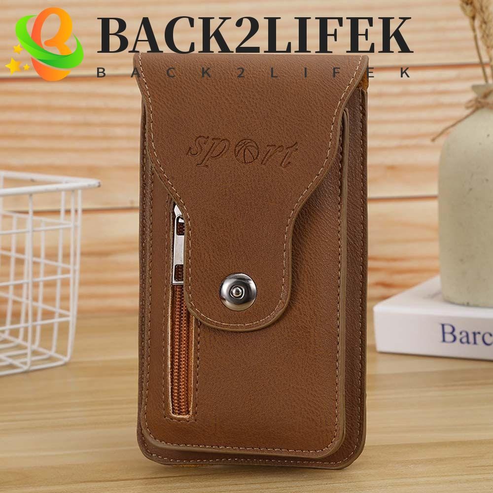 BACK2LIFEK ที่วางโทรศัพท์มือถือ PU หนังผู้ชาย Retro โทรศัพท์มือถือกระเป๋าวิ่งกระเป๋าเข็มขัดกีฬาฟิตเนส Hasp ซิปเอวกระเป๋า