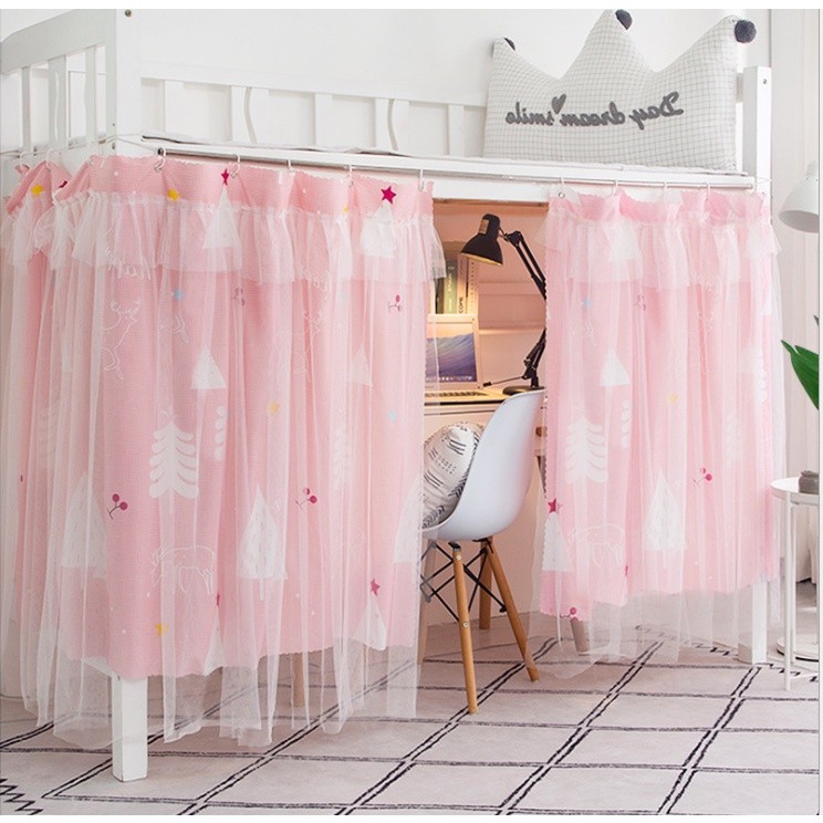 2pcs/set ราคาถูกที่สุด เข็มขัดที่มีการบังแดดและหนาผ้ากอซผ้าม่านเตียงชั้นล่างหอพักหญิงเตียงนักเรียนปิดทึบบนเตียงสอง