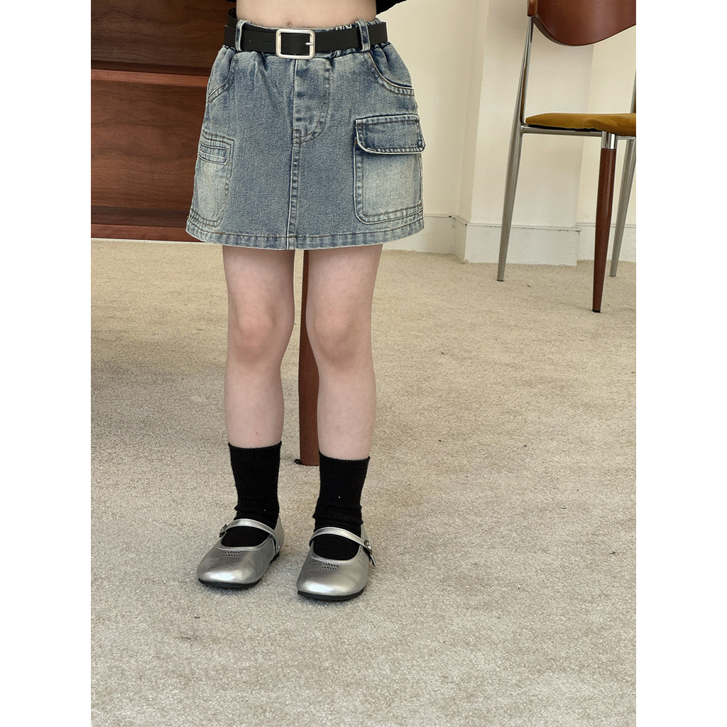 กระโปรงยีนส์เด็กผู้หญิงพร้อมเข็มขัด QCCC ไซส์ 100-150 CV13